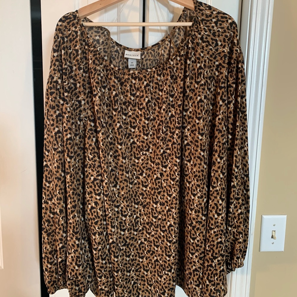 Semi-Off the Shoulder Leopard Blouse - Picture 2 of 5